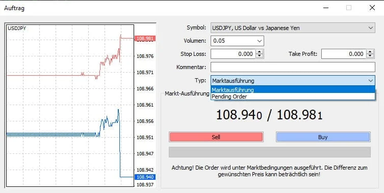 MetaTrader 4 Ordermaske MetaTrader 4 Ordermaske